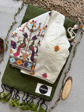 Mehndi Handloom Cotton Saree With Embrodery Work Redy Made Blouse